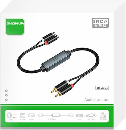 RCA Ground Loop Isolator Noise Filter Gold Coating RCA Connectors Aluminum Shell Plug& Play Hum Eliminator for Home, Car, Retro Games, TVs VCRs, camcorders & Mixers