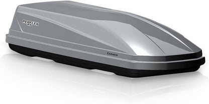 Perflex Exclusive Rooftop Cargo Box Carrier Large 17.7 Cubic Feet Car Top Mount Travel Luggage Storage, Dual Side Opening, 130 Lbs Weight Capacity, Extra Keys, Straps (Silver)