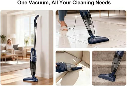 Vacuum Cleaner for Home Powerful Suction Lightweight Self-standing 16.4ft Cord HEPA Filter 3-in-1 Handheld with 180°Left-Right Steering for Pet Hair Hard Floors Vinyl Carpet Car Office (VA001)