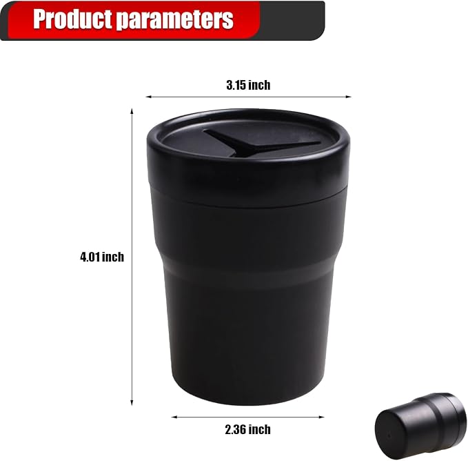 2 PCS Car Multifunctional Trash Can with Lid, 250ML(0.06 Gallon) Coin Storage Bucket, Portable Mini Grocery Bag, Universal Storage Rack for Most Cars Homes (Black)