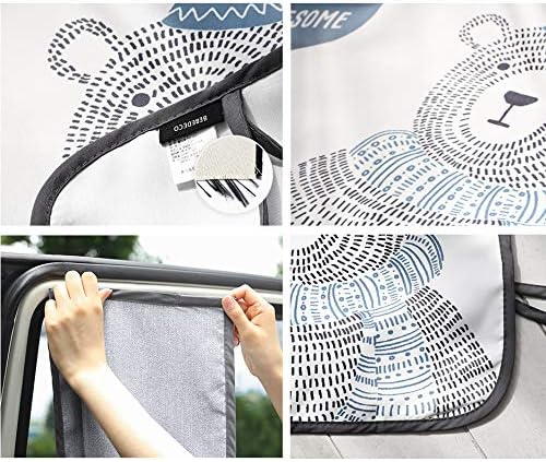 Magnetic Car Sun Shade Curtain for Side Window – Sun Blocker and UV Protector for Baby, Kids, and Pets – Universal Fit with Built-in Magnets for Steel-Framed Door (Be-Awesome Bear)
