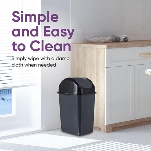 Superio Kitchen Trash Can with Swing Top Lid 9 Gallon Slim Waste Bin 37 Qt Sturdy Plastic Garbage Can Medium Recycling Bin for Office, Bathroom, Under Counter, Dorm, Bedroom (Dark Grey)