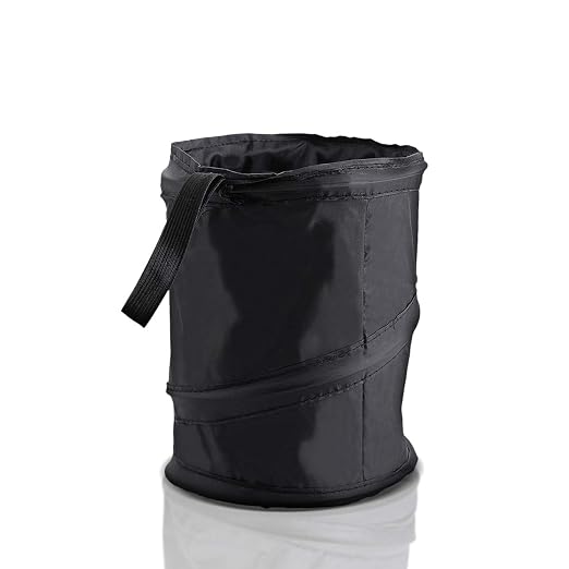ZONETECH Universal Traveling Portable Car Trash Can - Black Collapsible Pop-up Leak Proof Trash Can- for Garbage to Organize Car, Waste Basket Bin, Rubbish Bucket (1 Pack)