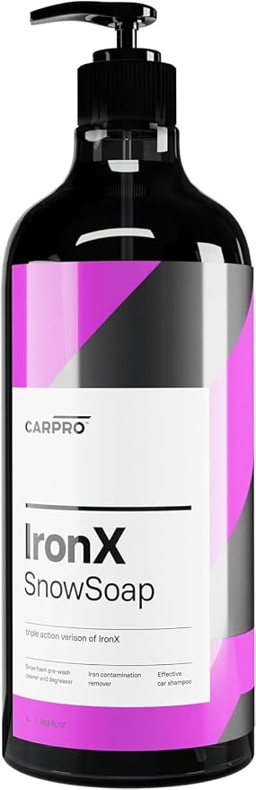 CARPRO IronX Snow Soap - Car Wash Pre-Wash Cleaner and Degreaser on Paint, Glass, Wheels, Headlights, Plastic Trim - Remove Old Wax & Brake Dust - Liter (34 oz)
