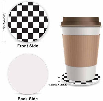 Black and White Checkered Steering Wheel Cover for Women, Universal Auto Steering Wheel 14-15 Inch Car Interior Accessories with 2PCS Car Coasters, Suitable for Men and Women