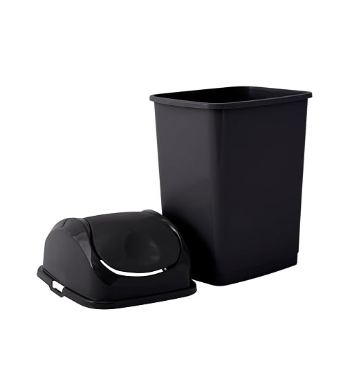 Superio Medium Trash Can with Lid 4.5 Gallon Plastic Swing Top Garbage Can Slim Waste Bin for Under Sink/Cabinet, Laundry Room, Kitchen, Office, Bedroom, Bathroom, College Dorm, 18 Qt, Black