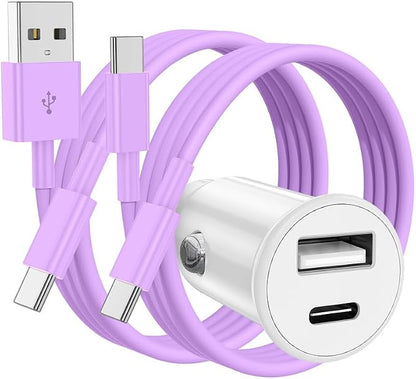 USB C Car Charger for iPhone 17 16 15 Pro Max,40W Dual Port USB-C & USB-A Car Fast Charging Adapter, 2X3FT C to C Cable & A to C Carplay Cable for iPhone 17 16 15 Series/iPhone Air,iPad,Samsung-Purple