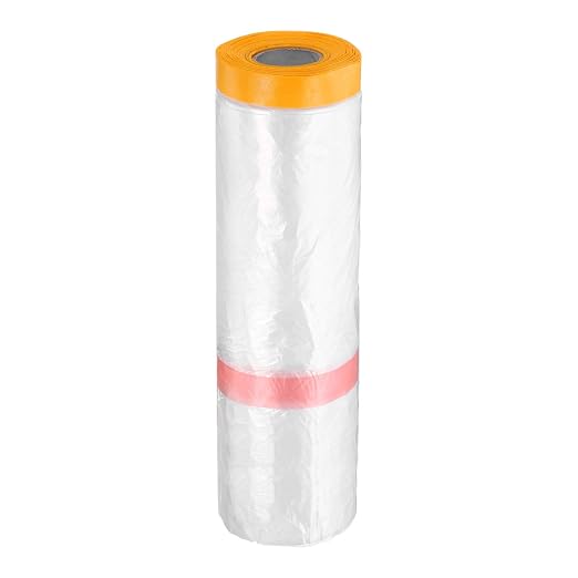 HARFINGTON Pre-Taped Masking Film 78.7" x65.6ft Double Adhesive Tape and Drape Painters Plastic Drop Cloth Film with Tape Plastic Sheeting for Automotive Painting Covering