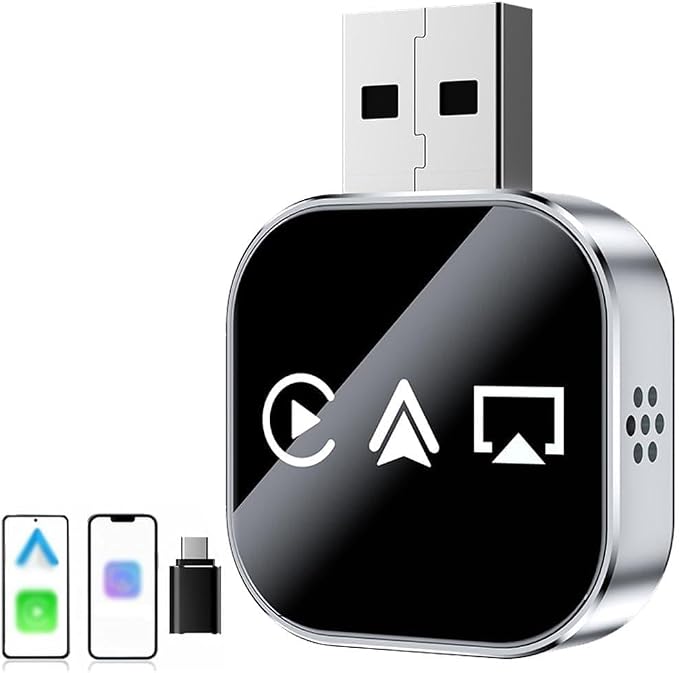 Wireless Carplay Mirror Link Adapter, 2026 Upgrade 3 in 1 Compatible with Airplay/Android Auto/Carplay for Cars with Built-in Wired Carplay Plug, USB Adapter for iPhone Apple Android(for iPhone)