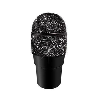 Bling Rhinestone Auto Garbage Can Car Trash Can with Lid Mini Garbage Bin for Automotive Car, Home, Office, Kitchen, Bedroom (C)