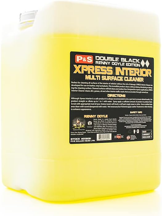 P & S PROFESSIONAL DETAIL PRODUCTS Xpress Interior Cleaner – Safe for Leather, Vinyl, Plastic & More, Removes Dirt, Grease & Oil, No Residue, Fresh Scent, No Dilution Needed - 5 Gallons
