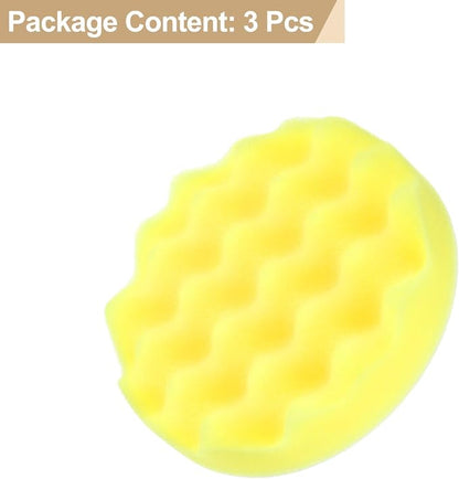 HARFINGTON 3pcs Buffing Sponge Pads 5" Polishing Wheel Waffle Finishing Grip Pad Car Buffer Polisher with Hook and Loop Back for Car Detailing Polishing Waxing, Yellow