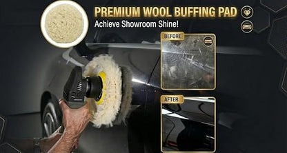 Woolous Wool Buffing Pad 8 inch Single Sided Polishing 100% Twisted Lamb Wool Polishing Buffing Compound Pad Wheel Bonnet with Hook and Loop for Auto Car Detailing | 100% lamb wool pad for polishing, cutting, compounding and buffing cars, boats, trucks...