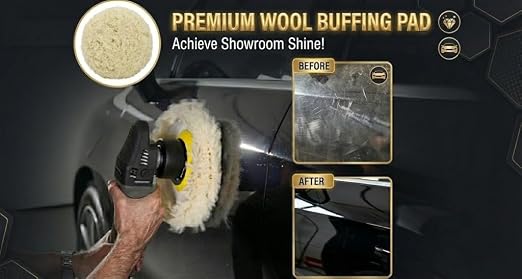 Woolous 7 Inch Wool Buffing Pads for Cars, Boats and Metal | 100% natural lambswool. Hook & loop backing. Ideal for buffing, cutting, compounding and polishing paint.