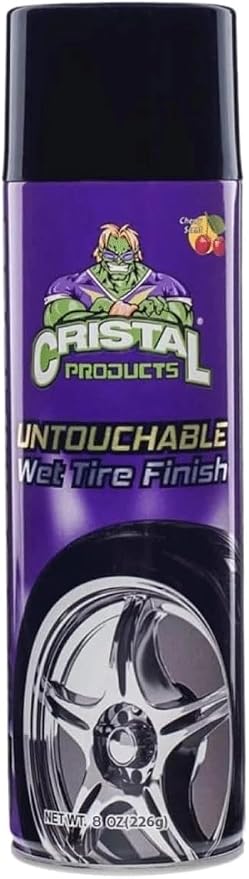Cristal Products Untouchable Tire Shine Spray – Long-Lasting Wet Tire Finish for Deep Gloss & Protection – Waterproof Tire Shine, Easy Application, Premium Tire Cleaner Shine 8oz (1PK)
