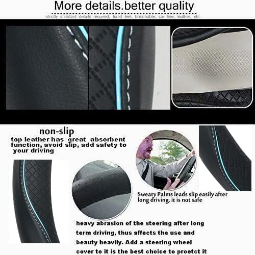 Car Steering Wheel Cover,Anti-Slip, Safety, Soft, Breathable,Heavy Duty, Thick,Full Surround,Sports Style (Black with Light Blue Line)