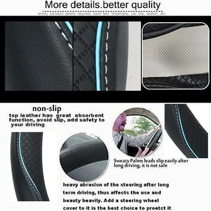 Car Steering Wheel Cover,Anti-Slip, Safety, Soft, Breathable,Heavy Duty, Thick,Full Surround,Sports Style (Black with Light Blue Line)