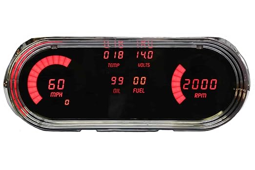 Intellitronix 1962-1965 Chevy Nova LED Digital Gauge Panel - Direct Fit Dash Replacement Cluster - Speedometer, Tachometer, Fuel, Oil, Temp & Volts - (Bezel Not Included) (Red)
