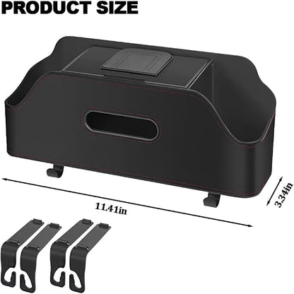 Car Backseat Headrest Organizer, Multifunctional 4-in-1 Back Seat Tissue Box with Cup Holders Hooks, Auto Seat Back Storage Organizer for Hold Phones, Drinks, Bags, Universal Fit (Black)