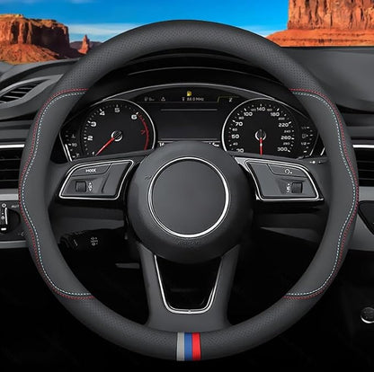 Custom-Fit for BMW Steering Wheel Cover, Premium Leather Car Steering Wheel Cover with Logo, Non-Slip, Breathable, for B-MW Accessories (C-Style,for BMW)