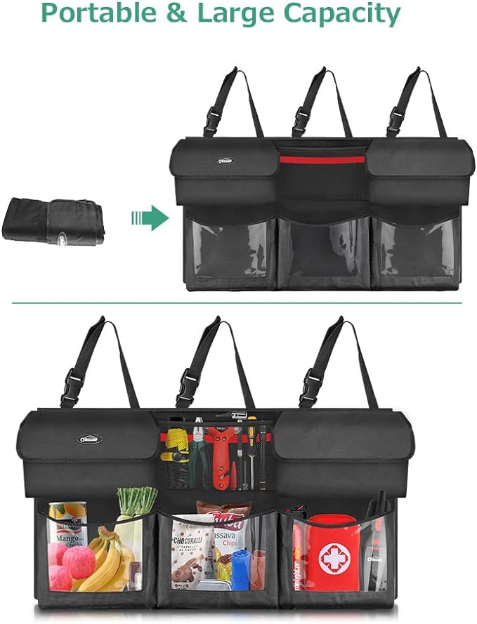 Oasser Trunk Organizer for Car, Hanging Car Organizer with 6 Large Pockets 3 Adjustable Straps 43.3x19 Inch