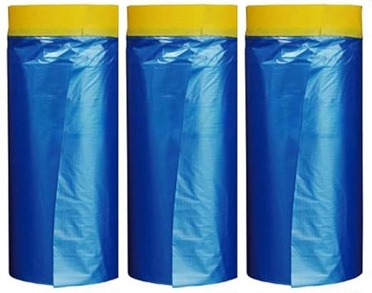 Automotive Masking Tape and Plastic Sheeting - Multi Size Pack - No Residue Painters Drop Cloth - Pre-Taped Masking Film (65 Feet) (3 Pack (35.4 in))