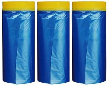 Automotive Masking Tape and Plastic Sheeting - Multi Size Pack - No Residue Painters Drop Cloth - Pre-Taped Masking Film (65 Feet) (3 Pack (35.4 in))