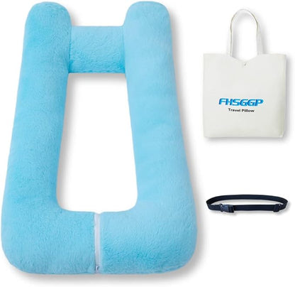 FHSGGP Travel Pillow Upgraded Version of Aircraft Travel Neck Pillow with Storage Bag, Sleep Pillows for Travel by Train, Car, or Plane, Supporting The Head and Body, Travel Pillow for Kids Blue