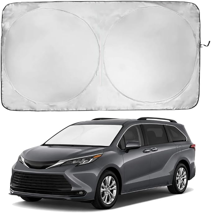 Windshield Sun Shade | Compatible for Toyota Sienna (2021–2026) | Certified 99.87% UVB & 99.02% UVA Car Sun Shade. Award Winning Sunshade - Patented Technology | Car Shades by Kinder Fluff