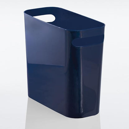 mDesign Plastic Small Trash Can, 1.5 Gallon/5.7-Liter Wastebasket, Narrow Garbage Bin with Handles for Bathroom, Laundry, Home Office - Holds Waste, Recycling, 10" High, Aura Collection, Navy Blue