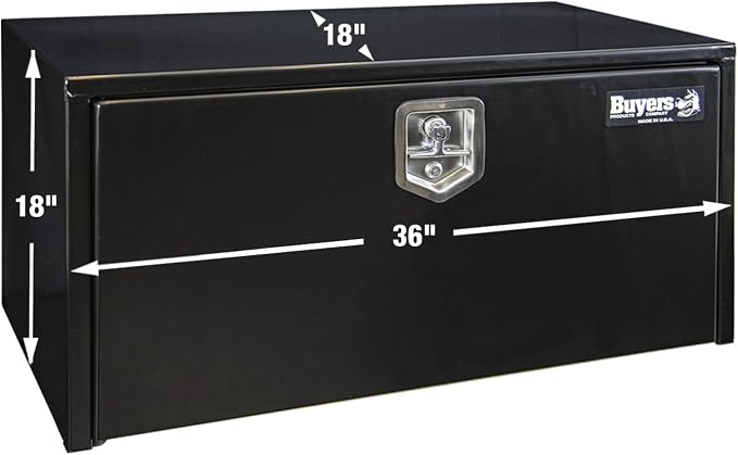 Buyers Products 1702305 Black Steel Underbody Truck Tool Box – 18 x 18 x 36 Inch - Truck Bed & Underbelly RV Storage Box, Locking T-Latch, Weather-Resistant, Heavy-Duty Flatbed Job Box, Made in USA