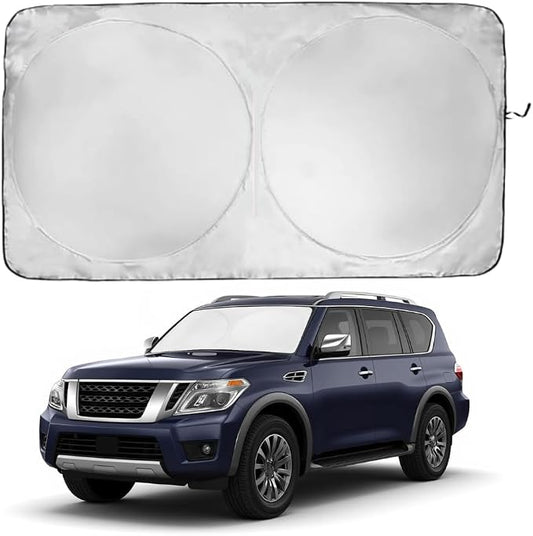 Windshield Sun Shade | Compatible for Nissan Armada (2017-2024) | Certified 99.87% UVB & 99.02% UVA Car Sun Shade. Award Winning Sunshade - Patented Technology | Car Shades by Kinder Fluff