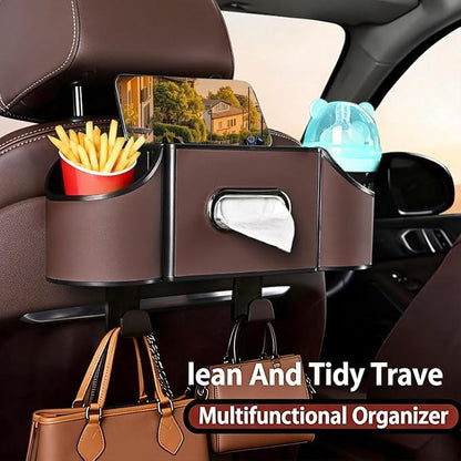Back Seat Car Organizer,4 in 1 Multifunctional Car Back Seat Storage Box with Drink Cup Holder Tissue Box, for Hold Phone,Snacks, Drinks, Handbag