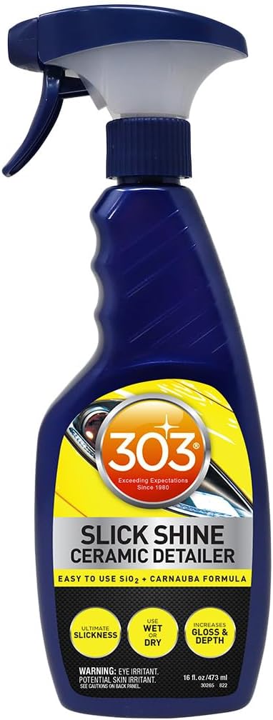303 Products (30265 Slick Shine Ceramic Detailer - SiO2 and Carnauba Infused Ceramic Coating - Premium Ceramic Detailing Spray - Increases Shine and Gloss - Works on Paint, Glass, and Wheels - 16Oz