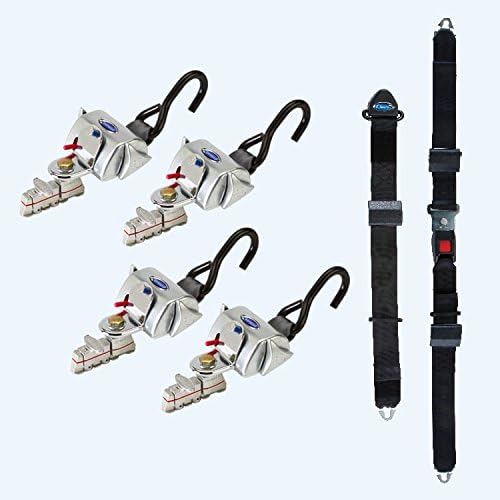 Q'Straint Q-8100-A-L QRT Deluxe Retractor Kit for L-Track. Contains 4 Dual Knob Retractors with Positive Lock Indicators and L-Track Fittings and Manual Lap and Shoulder Belt Combo