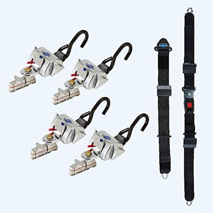 Q'Straint Q-8100-A-L QRT Deluxe Retractor Kit for L-Track. Contains 4 Dual Knob Retractors with Positive Lock Indicators and L-Track Fittings and Manual Lap and Shoulder Belt Combo