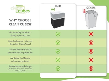 Clean Cubes 13 Gallon Disposable Trash Cans (6-Pack) with Fitted Trash Bags - Reusable Garbage and Recycling Bins for Parties, Events, and More (Black- 17" Height x 13.5" Width x 10" Depth)
