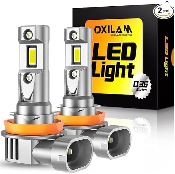 OXILAM H11/H8/H9 LED Light Bulb, 12X Brighter 6500K Cool White, Anti-Flicker, 60,000Hrs Lifespan, Plug and Play, IP68, H8 H9 LED Light Compatible with Cars Trucks SUVs, Pack of 2