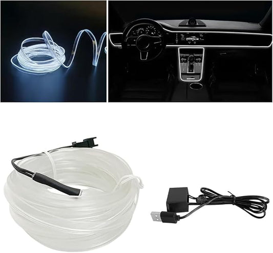 EL Wire Car Interior LED Strips Lights, 16FT 5V USB Auto Neon Light Strip, Electroluminescent Vehicle Interior Ambient Lighting Decor Accessories, Universal for RV, SUV, Truck (White)