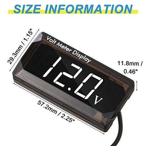 2 Pieces DC 4 to 28V Car Digital Voltmeter 12V Voltage Meter Car Audio Gauge LED Display 12V Waterproof Voltage Gauge Meter for Motorcycle(White Light)