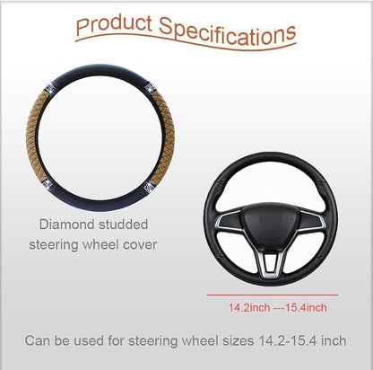 Microfiber Leather Steering Wheel Cover with Anti-Slip Lining Universal Car Accessory for Steering Wheel with a Diameter of 14.5-15 inch (Beige)