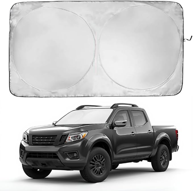 Windshield Sun Shade | Compatible for Nissan Frontier (2022-2026) | Certified 99.87% UVB & 99.02% UVA Car Sun Shade. Award Winning Sunshade - Patented Technology | Car Shades by Kinder Fluff