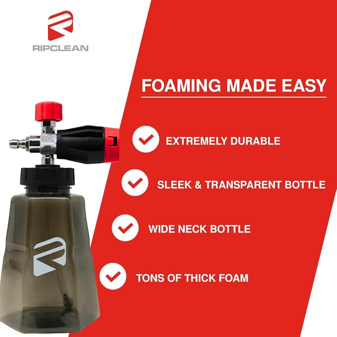 Ripclean Professional Foam Cannon for Pressure Washers – High-Performance Snow Foam Blaster for Car Washing, Detailing, and Cleaning – Adjustable Spray Pattern and 35oz Easy Connect Bottle
