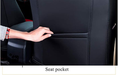 EKR Corolla Seat Covers Custom Fit for Toyota Corolla 2014 2015 2016 2017 2018 2019 L/LE Series Sedan,Leather Car Seat Cover Full Set for SUV-Faux Leather(Black with Red Trim)