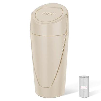 Car Trash Can, Leakproof Mini Car Garbage Can Cup Holder with Lid | Car Door Trash Bin with 20 Trash Bags, Vehicle Front Back Seat Organizers and Storage for Car, Home, Office, Beige