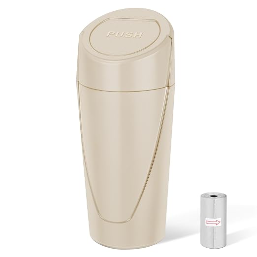 Car Trash Can, Leakproof Mini Car Garbage Can Cup Holder with Lid | Car Door Trash Bin with 20 Trash Bags, Vehicle Front Back Seat Organizers and Storage for Car, Home, Office, Beige