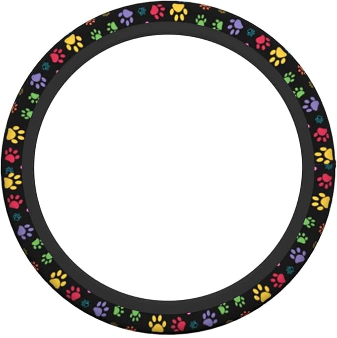 Dog Paw Print Steering Wheel Covers Universal 15 inch Non Slip Neoprene Steering Wheel Protector Cover for Men Women Car Truck