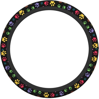 Dog Paw Print Steering Wheel Covers Universal 15 inch Non Slip Neoprene Steering Wheel Protector Cover for Men Women Car Truck