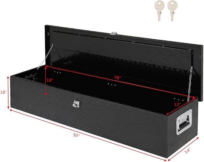50" L x 14" W x 10" H Aluminum Truck Bed Tool Box, Pick Up RV Trailer Toolbox Storage Lockable Organizer with Side Handle and Lock Keys, Black