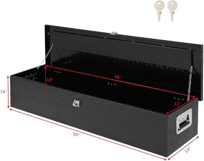 50" L x 14" W x 10" H Aluminum Truck Bed Tool Box, Pick Up RV Trailer Toolbox Storage Lockable Organizer with Side Handle and Lock Keys, Black